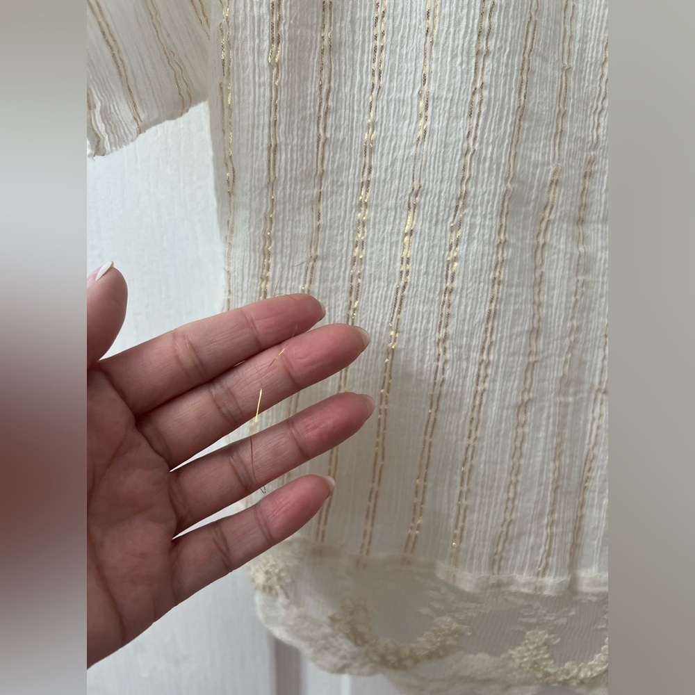 Free People Vintage Ivory Short Sleeve Beaded Wide Neck Blouse (Size S) - Picture 12 of 12